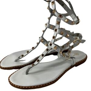 Handmade MAKIS KOTRIS handmade gladiator sandals 39 8.5 white gold studs